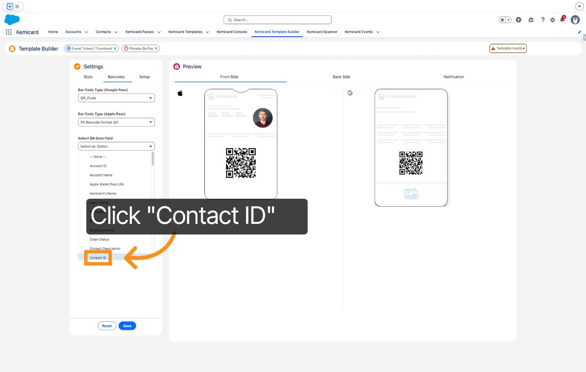 Kemicard Studio — Select Contact ID Field
