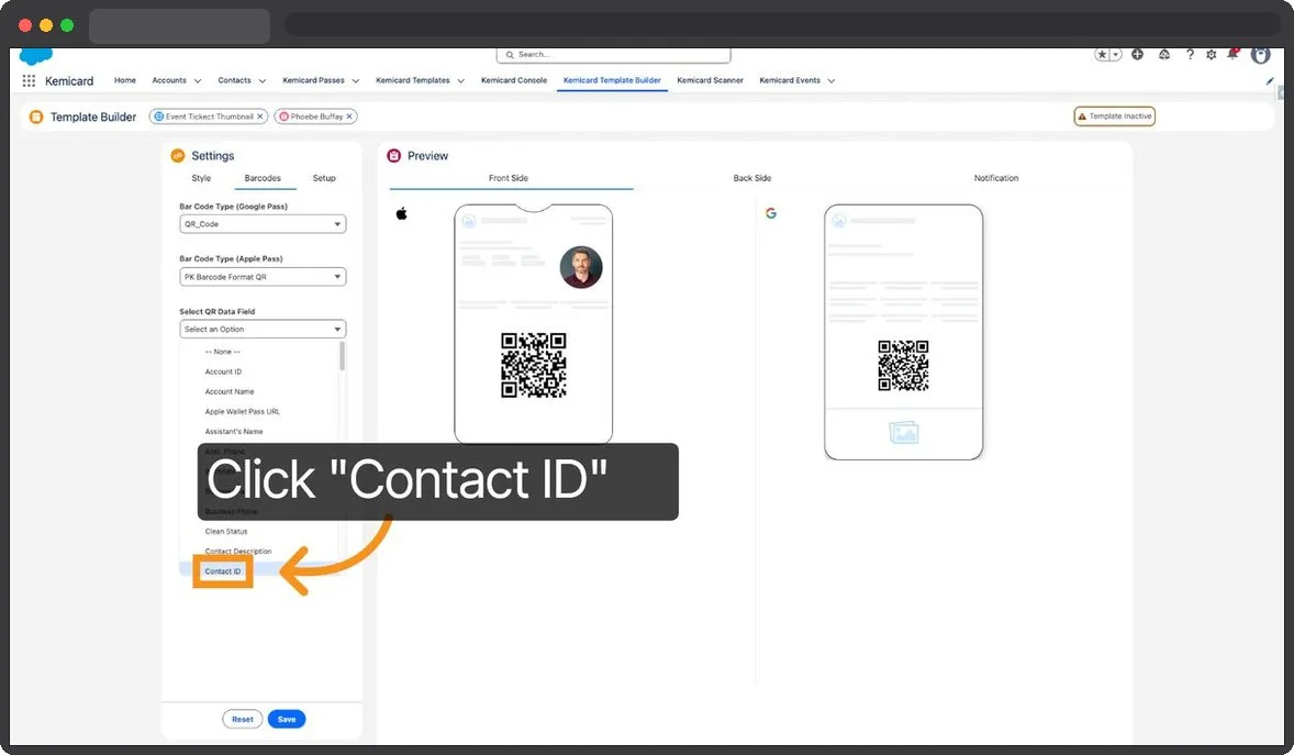 Kemicard Studio — Select Contact ID Field