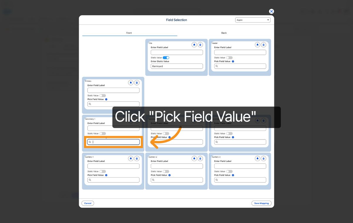 Kemicard Studio — Click Pick Field Value