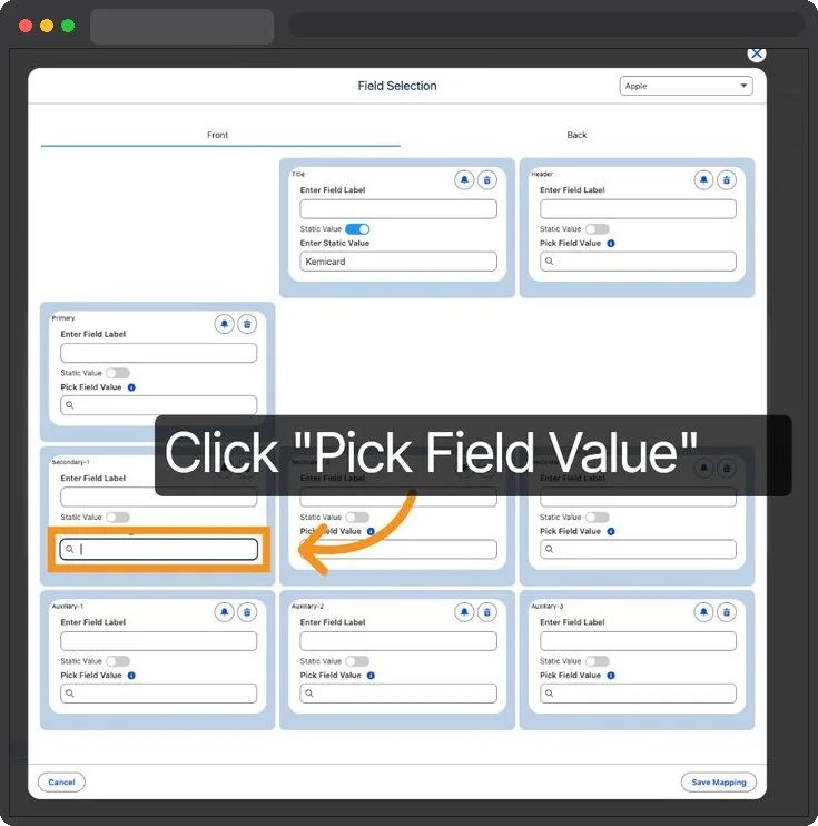 Kemicard Studio — Click Pick Field Value