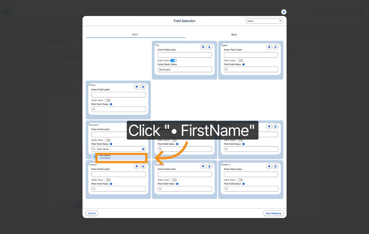 Kemicard Studio — Select First Name Field
