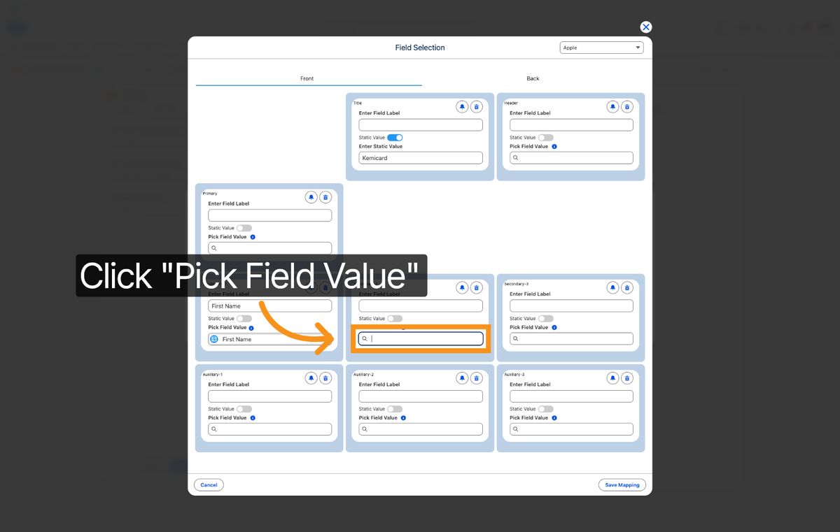 Kemicard Studio — Click Pick Field Value