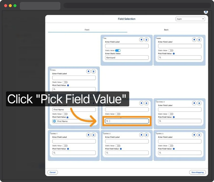 Kemicard Studio — Click Pick Field Value