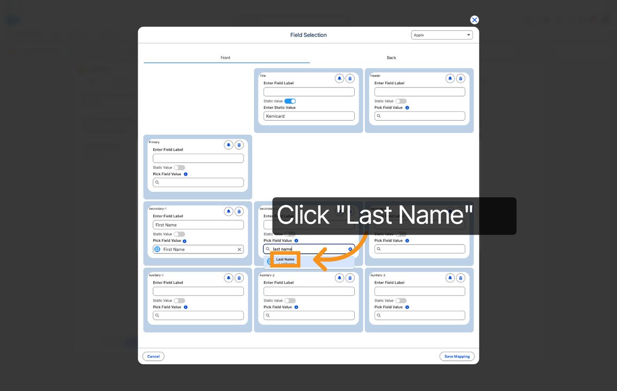 Kemicard Studio — Select Last Name Field
