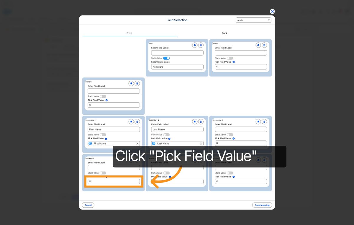 Kemicard Studio — Click Pick Field Value