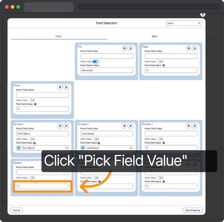Kemicard Studio — Click Pick Field Value