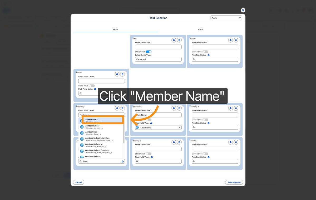 Kemicard Studio — Select Member Name Field
