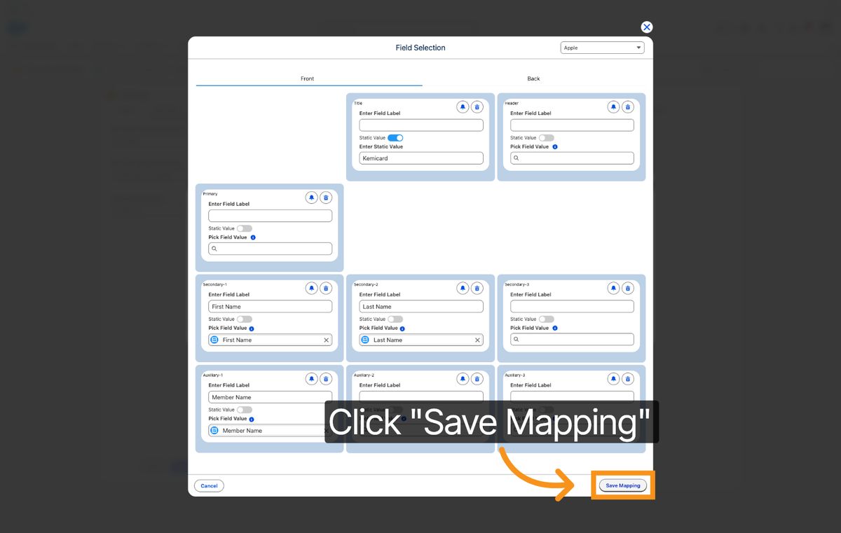 Kemicard Studio — Click Save Mapping