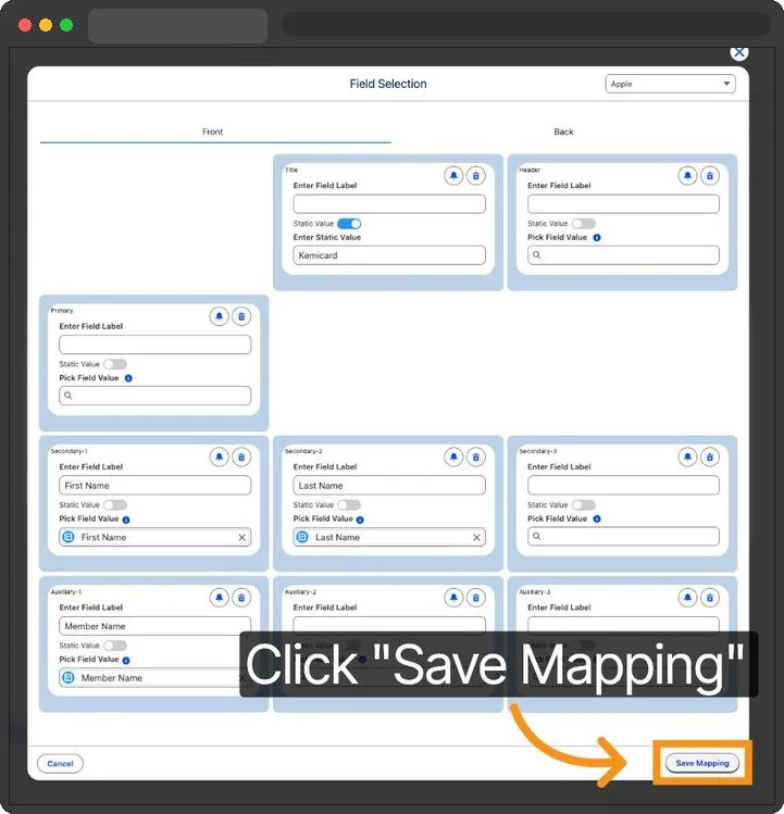 Kemicard Studio — Click Save Mapping