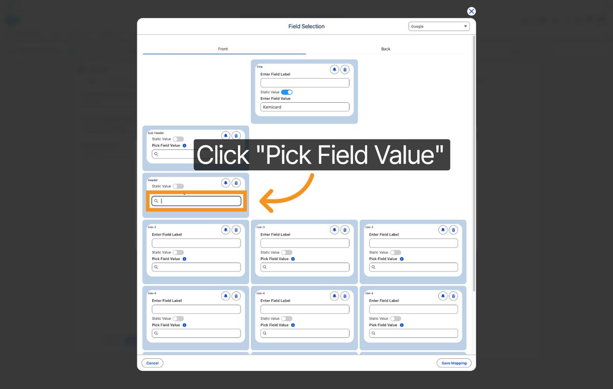 Kemicard Studio — Click Pick Field Value
