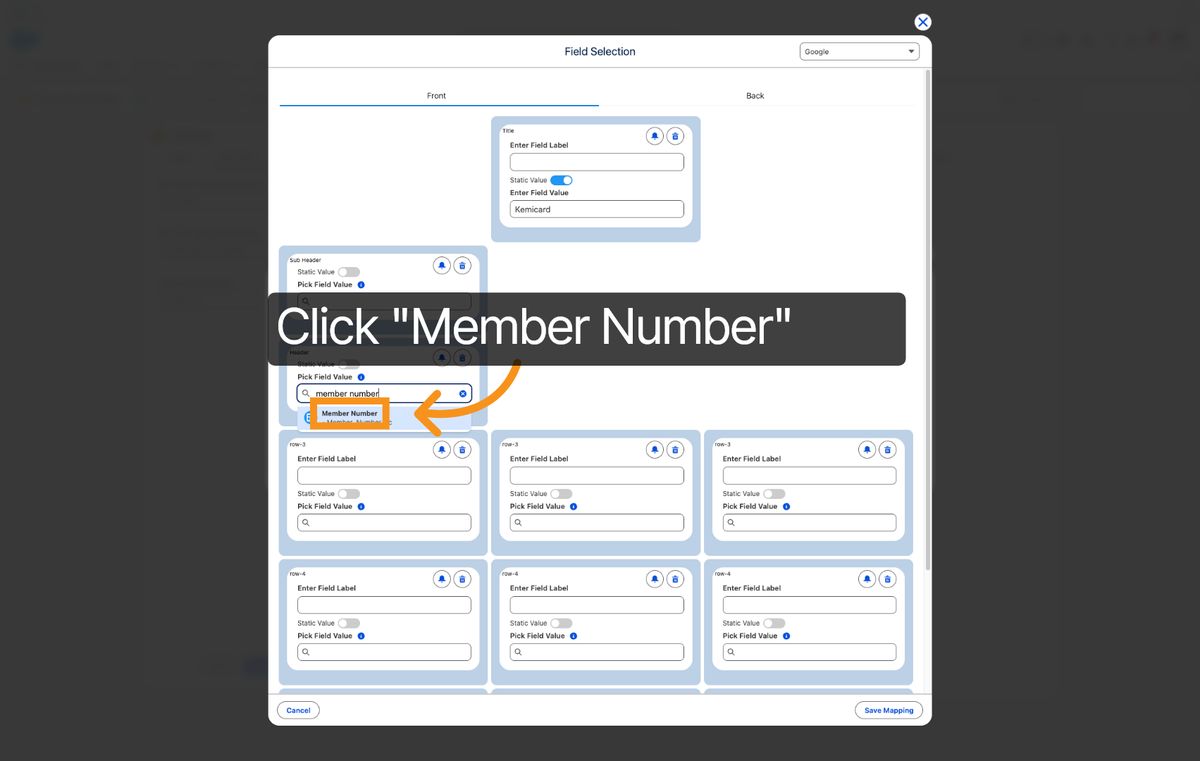 Kemicard Studio — Select Member Number Field
