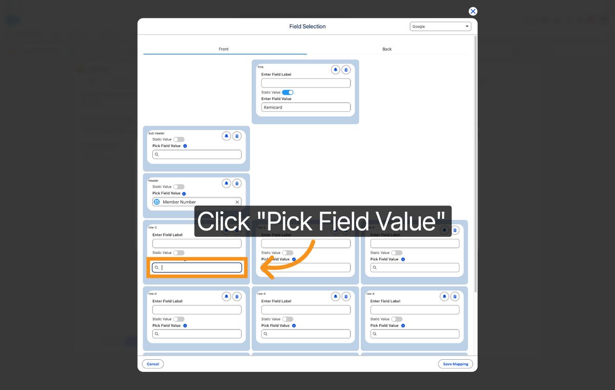 Kemicard Studio — Click Pick Field Value