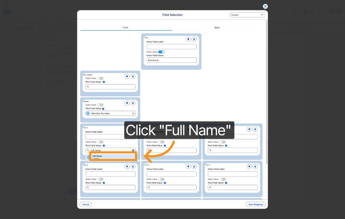 Kemicard Studio — Select Full Name Field