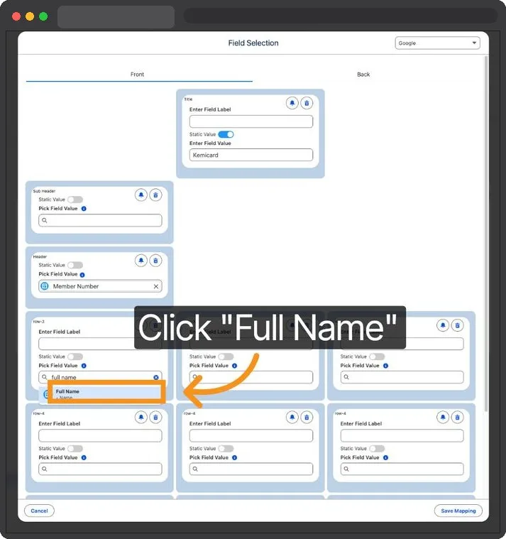 Kemicard Studio — Select Full Name Field