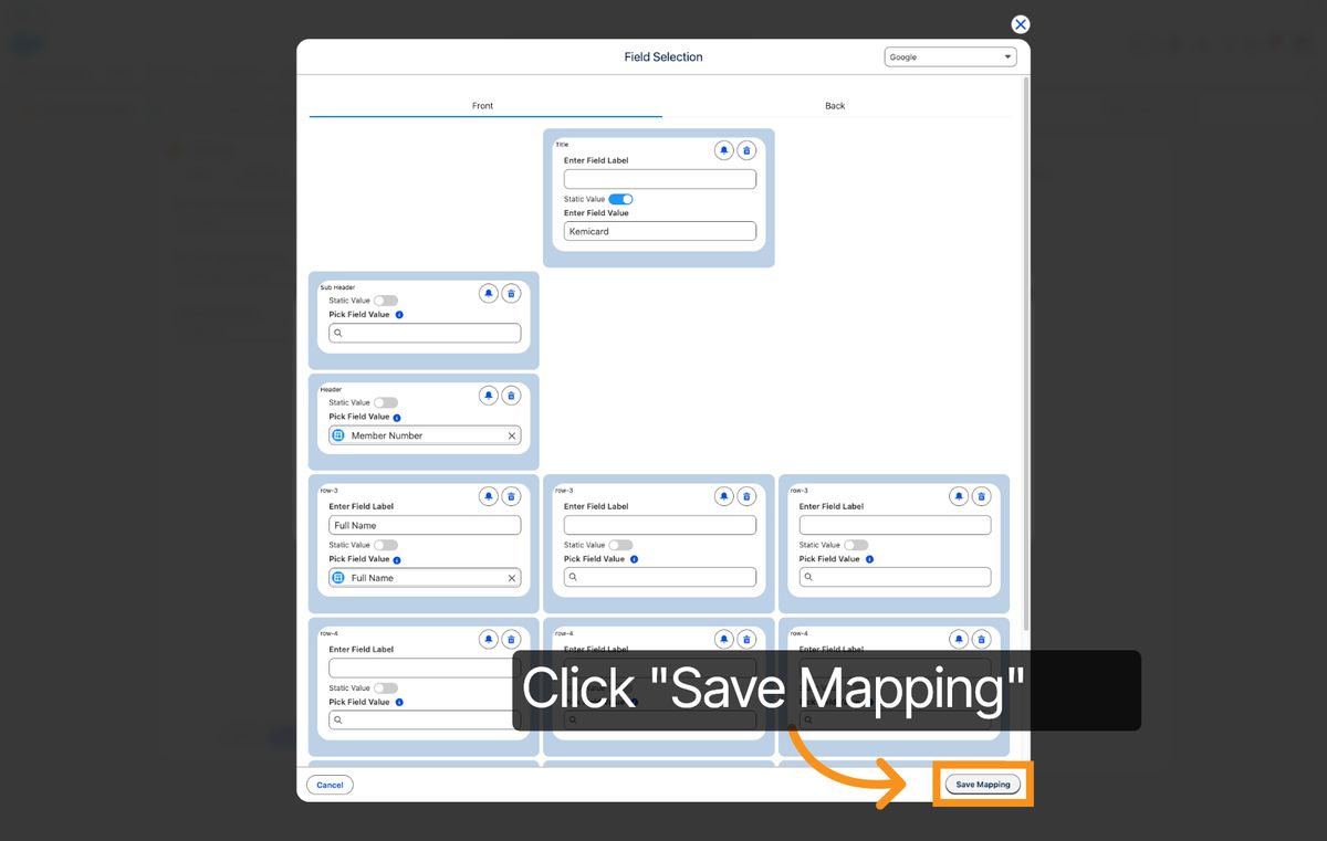 Kemicard Studio — Click Save Mapping