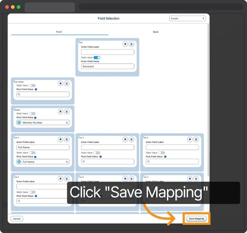 Kemicard Studio — Click Save Mapping