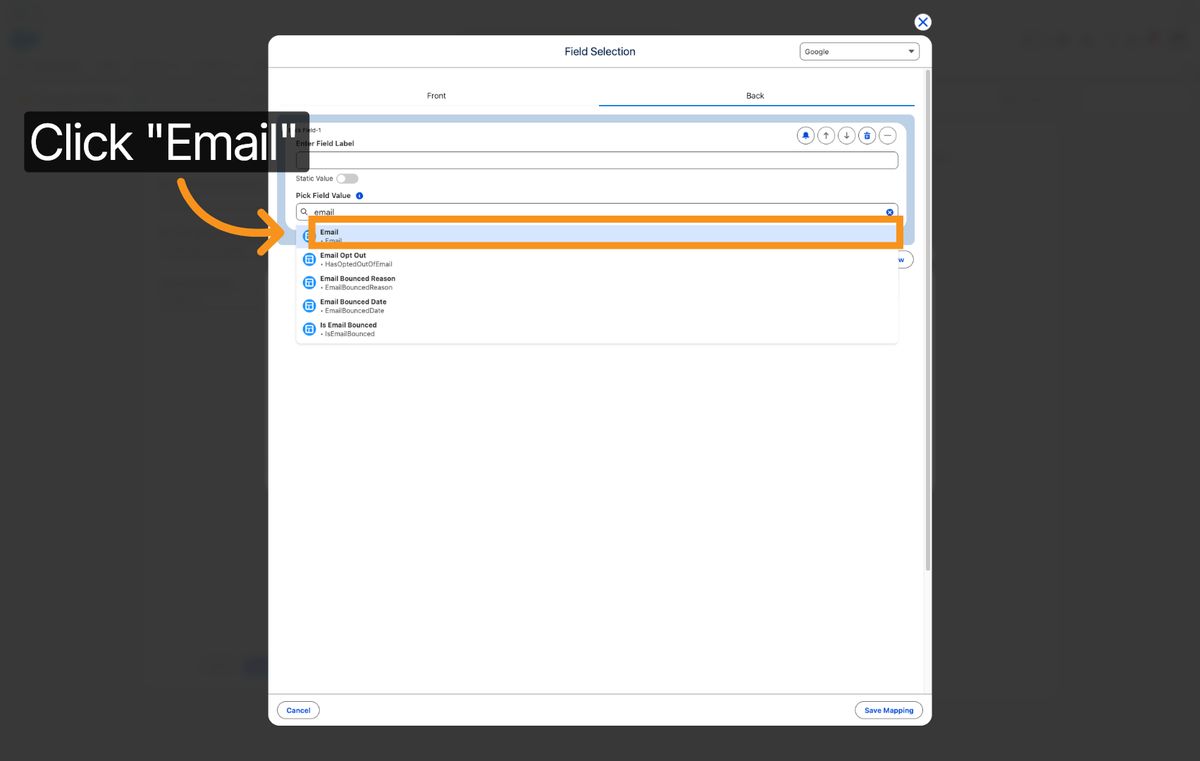 Kemicard Studio — Select Email Field