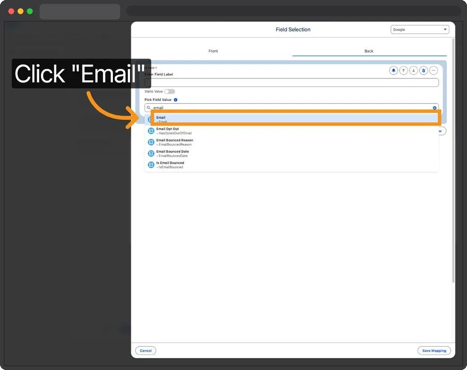 Kemicard Studio — Select Email Field