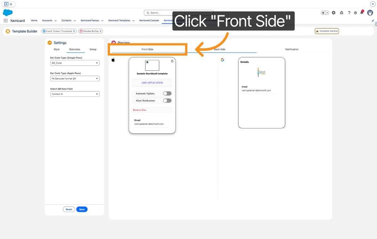 Kemicard Studio — Click Front Side Tab