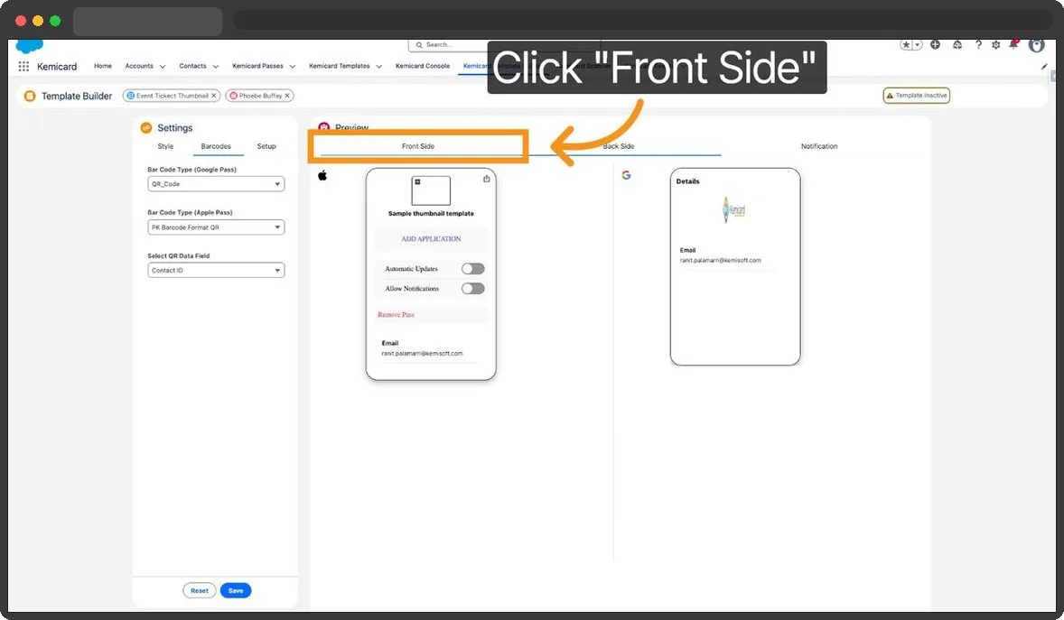 Kemicard Studio — Click Front Side Tab