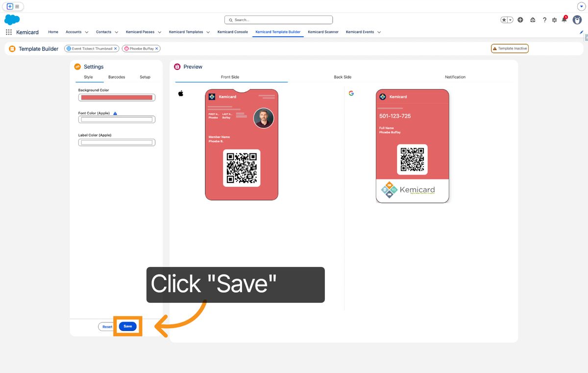 Kemicard Studio — Click Save Final Template