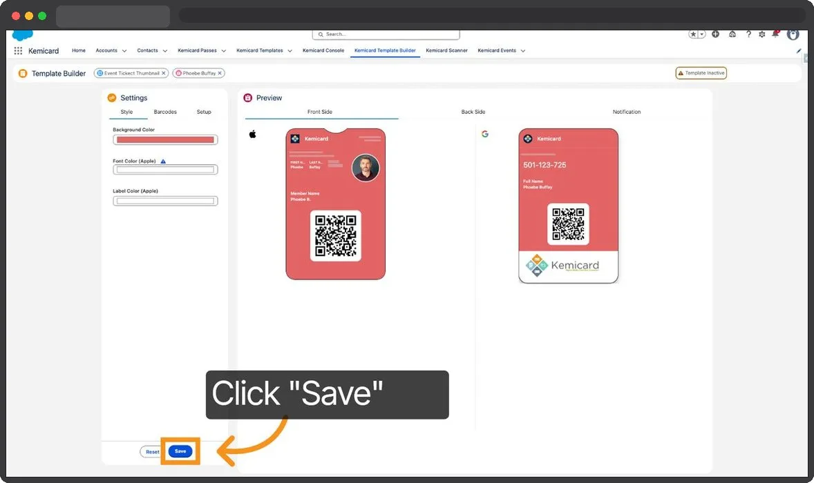 Kemicard Studio — Click Save Final Template