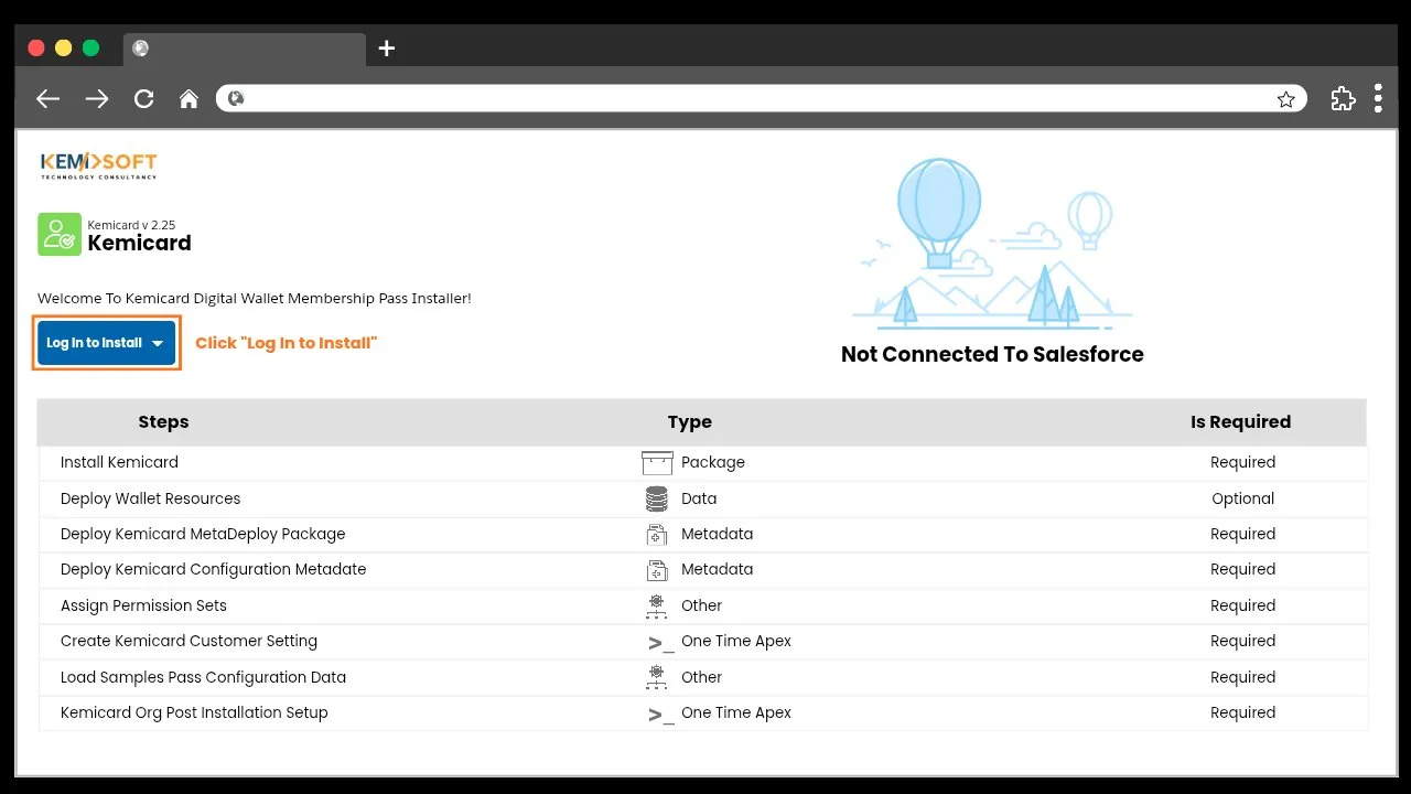 Click Login to install to begin the authentication flow