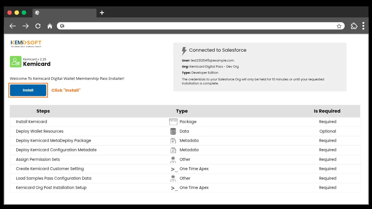 Click Install to begin deploying the managed package