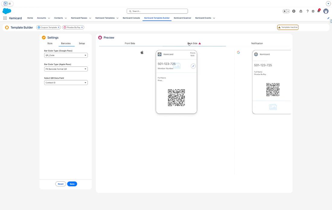 Kemicard Template Builder — entering template details
