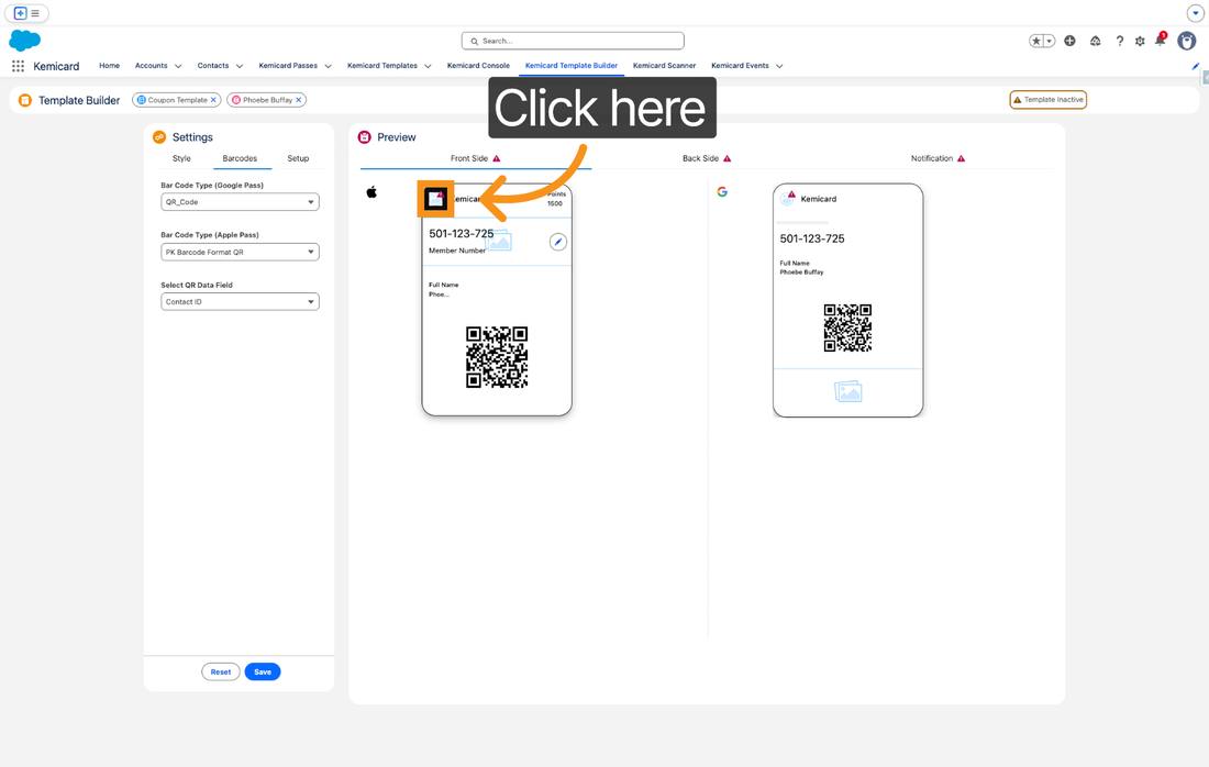 Kemicard Template Builder — saving the mapping