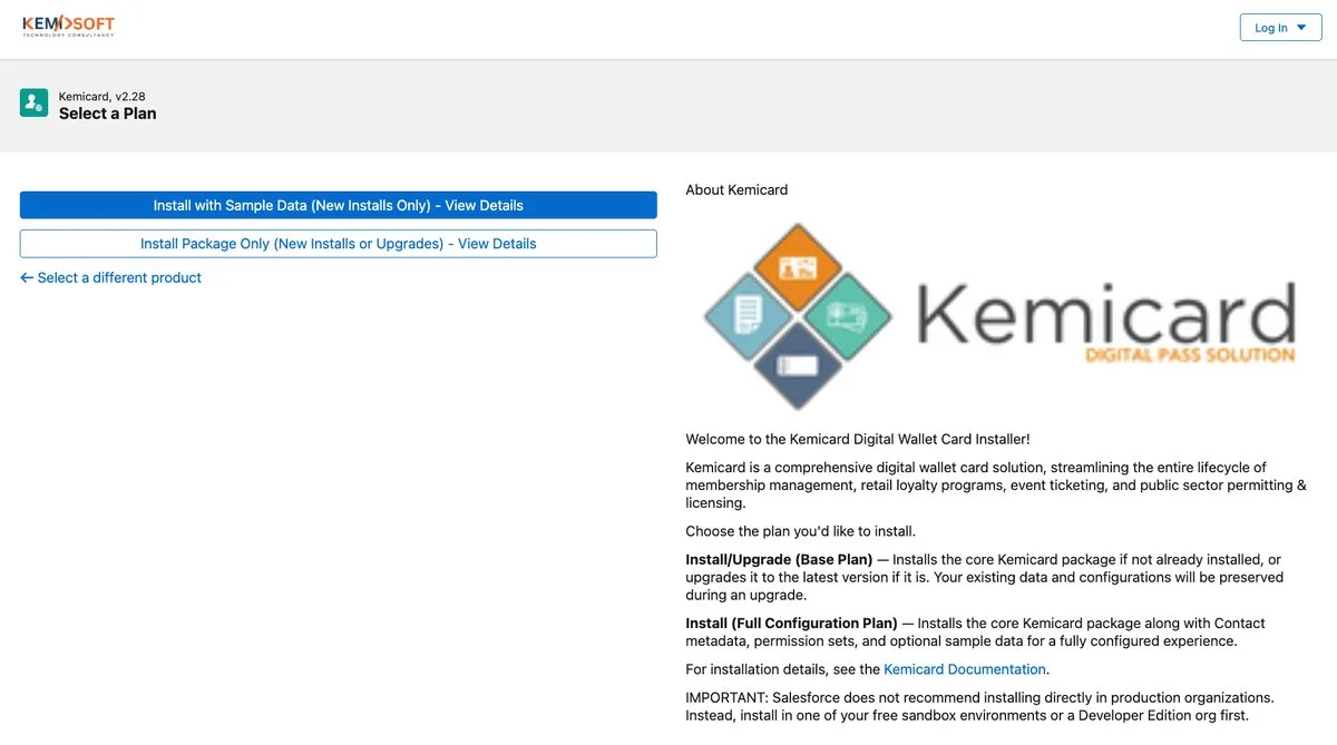 The production installer at install.kemicard.app — choose 