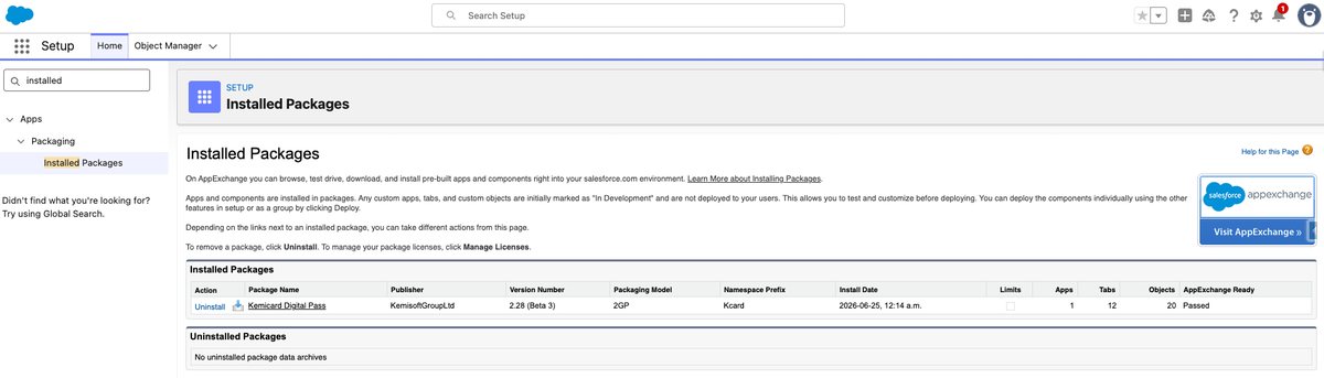 Setup → Installed Packages — confirm the version matches the installer page
