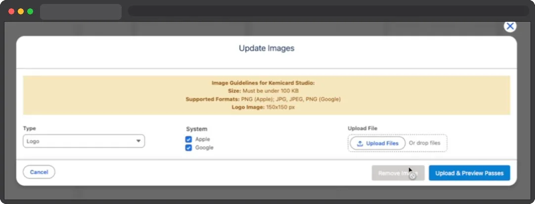 The Kemicard Studio pass designer in Salesforce with a live preview panel