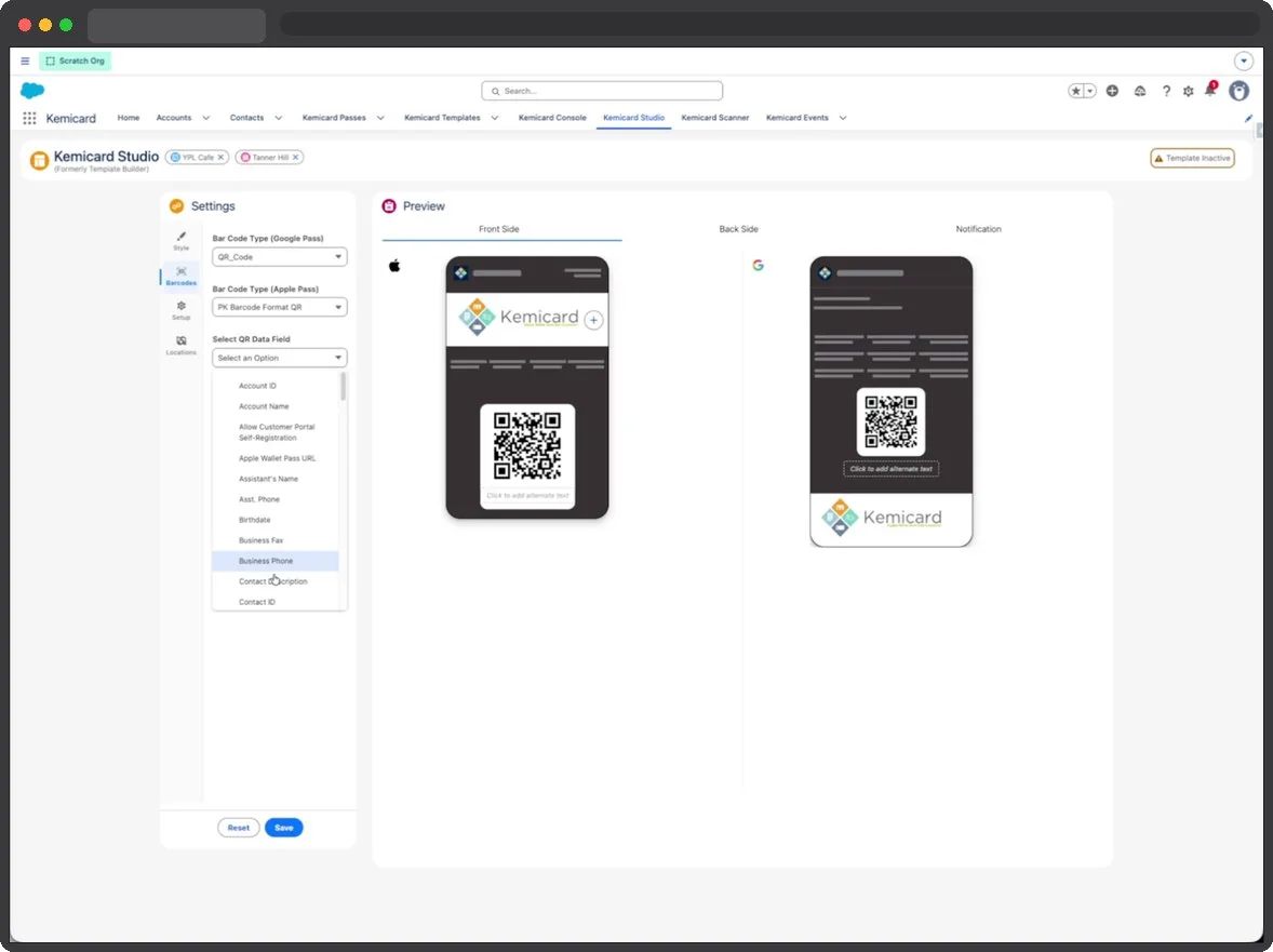 Selecting the Salesforce field that the QR code will encode