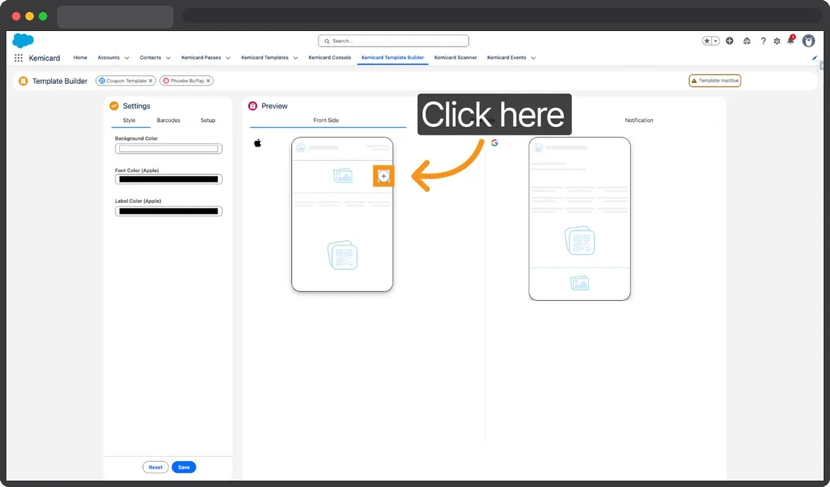 Kemicard Studio — Click to Add Static Value
