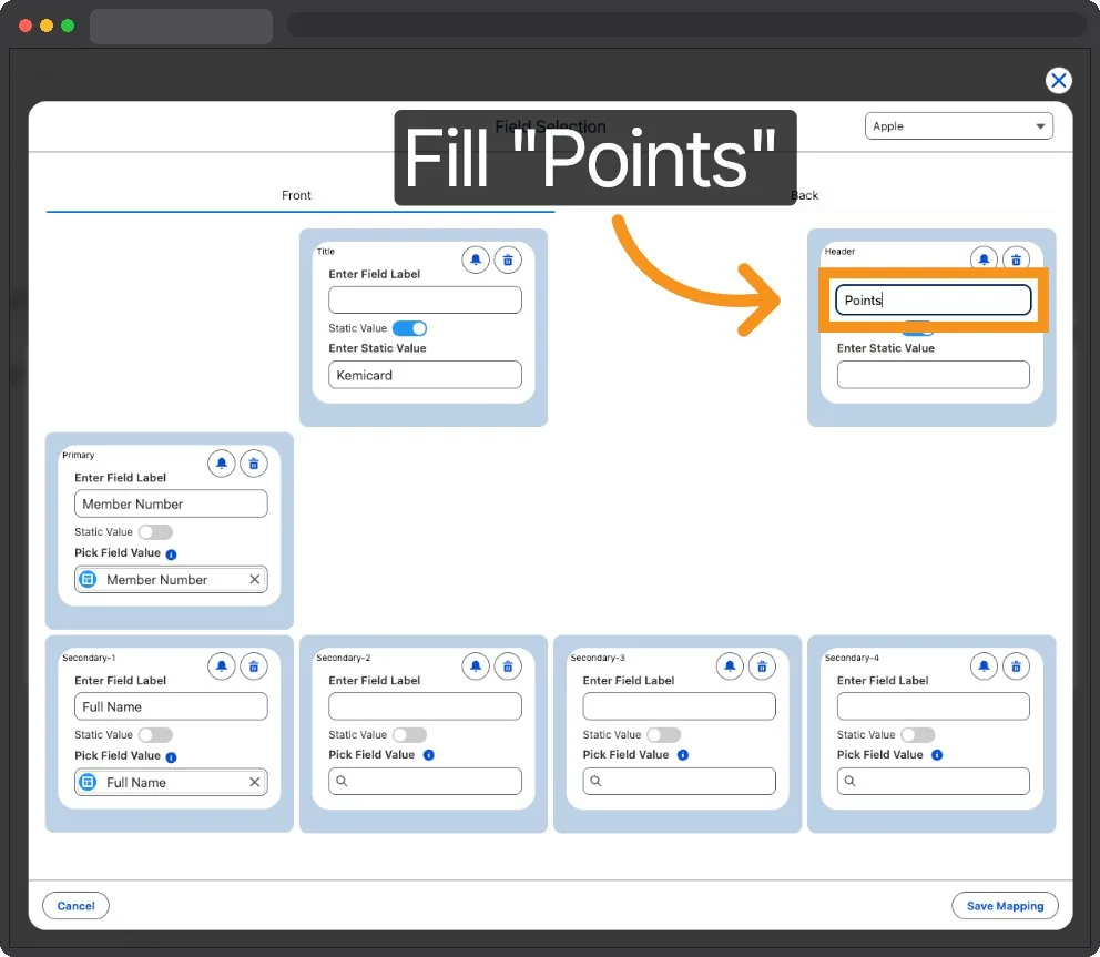 Kemicard Studio — Enter Points Label