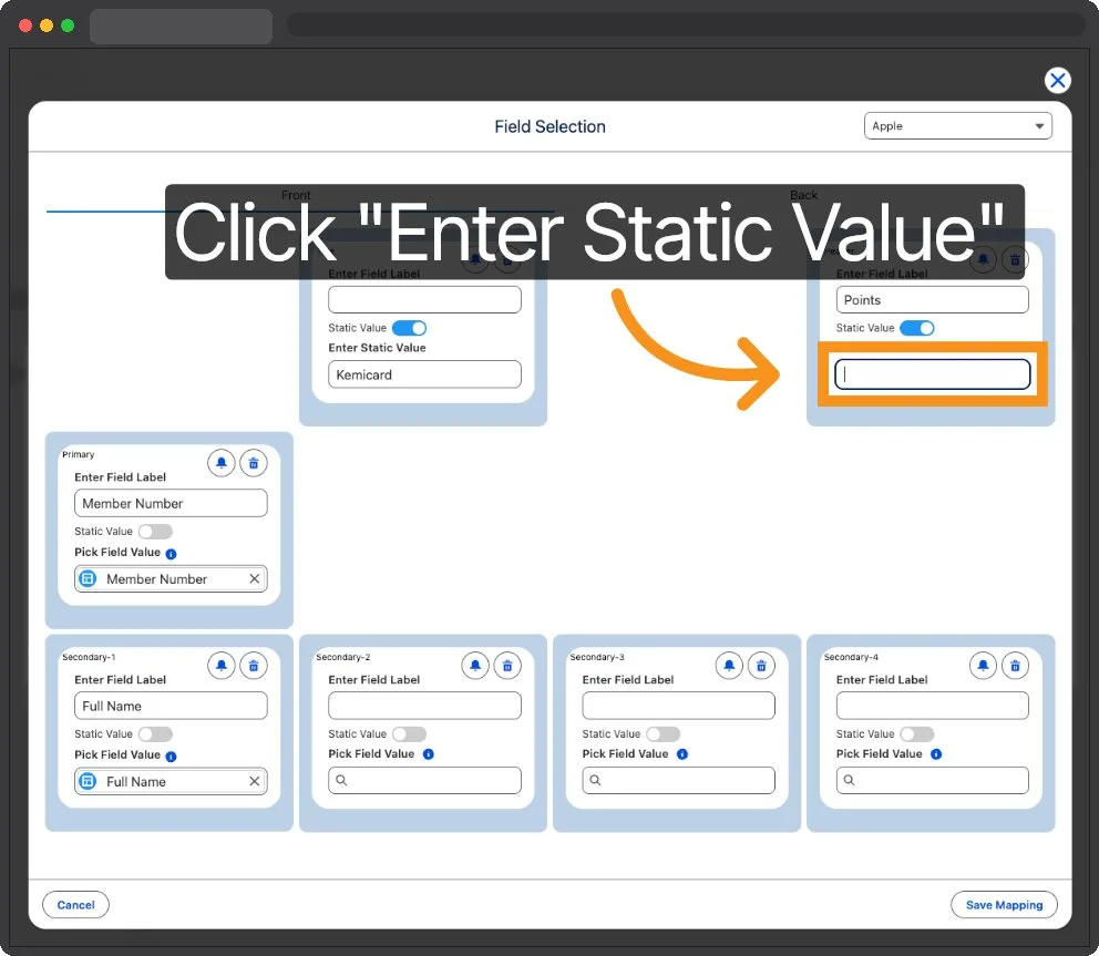 Kemicard Studio — Select Enter Static Value