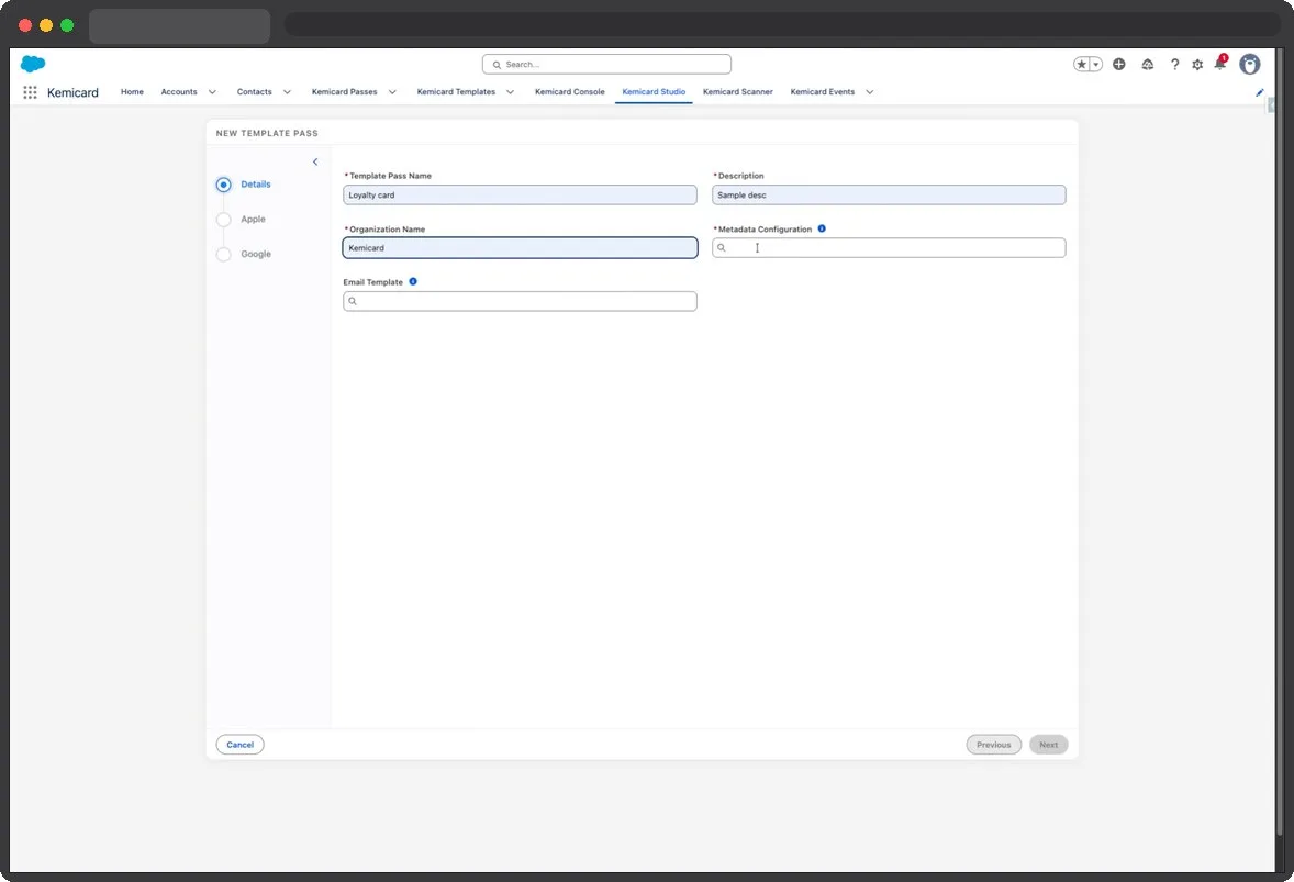 Kemicard Studio — Access Metadata Configuration