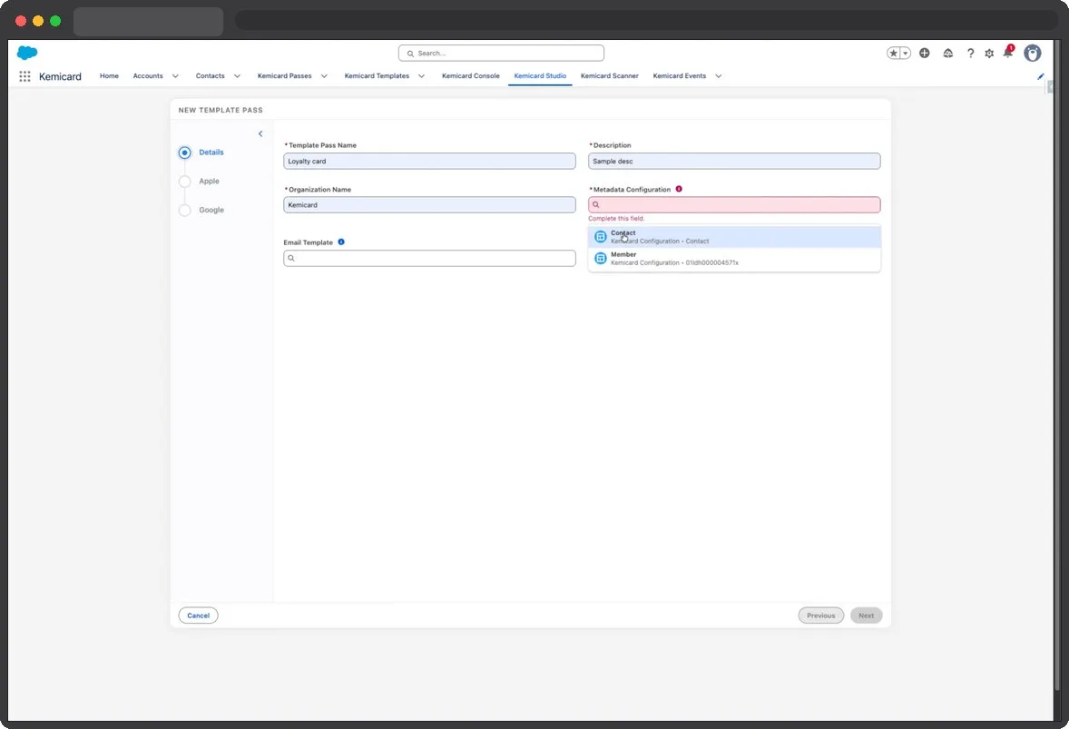 Kemicard Studio — Confirm Contact Selection
