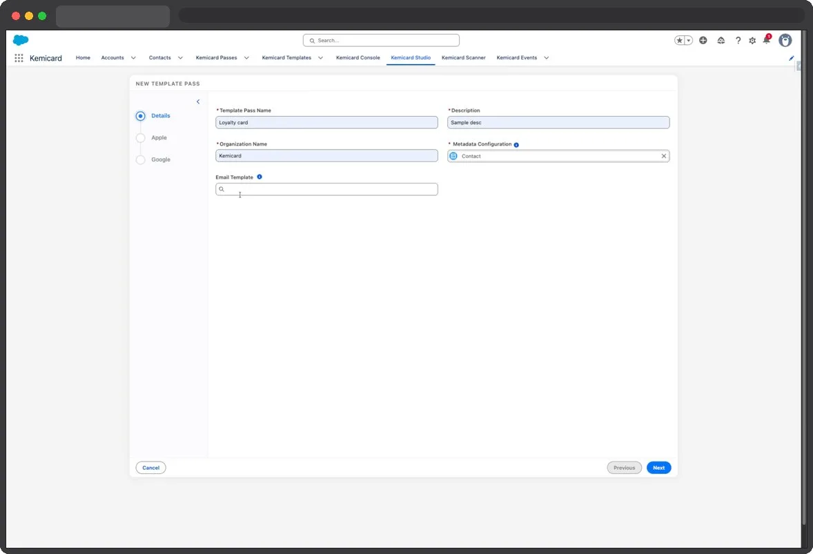 Kemicard Studio — Open Email Template Section