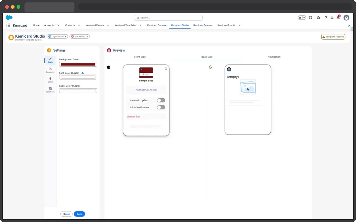 Kemicard Studio — Access Back Side Options