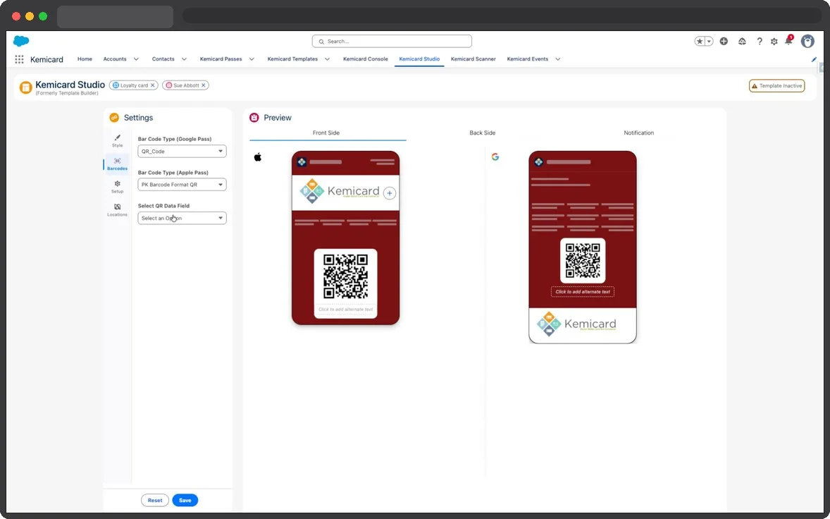 Kemicard Studio — Open Barcode Options