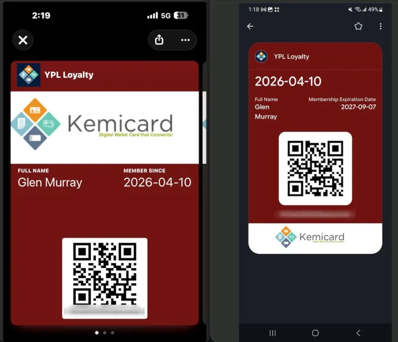 The finished loyalty pass installed in Apple Wallet and Google Wallet