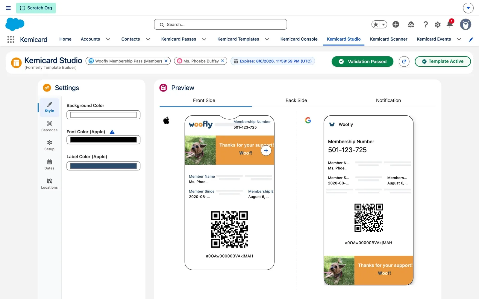 Kemicard Studio with live Apple Wallet and Google Wallet pass previews