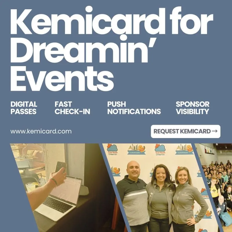Kemicard for Dreamin' events — digital passes, fast check-in, push notifications, sponsor visibility
